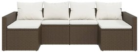 2 pcs conjunto lounge de jardim c/ almofadões vime PE castanho
