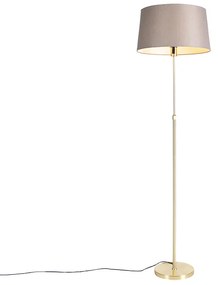 Candeeiro de pé dourado/latão com abajur de linho bege 45 cm - Parte Country / Rústico