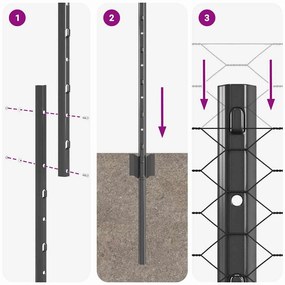 Postes de Cerca vidaXL 22 pcs U-Channel Cinza 140 cm Aço