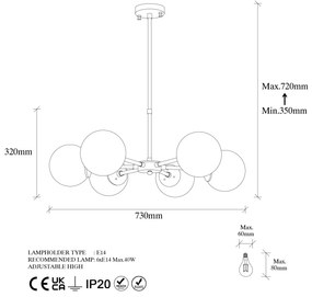 Candeeiro de Teto Akkas – Preto e Creme Envelhecido – 73 x 73 x 35-72