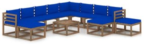 12 pcs conjunto lounge para jardim com almofadões azuis