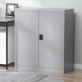 Armário de Escritório Metálico com 2 Portas Fechadura Prateleira Ajustável Armário Metálico 80x40x92,5 cm Cinza
