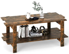 Mesa de centro de madeira com ripas de 2 níveis e prateleira de armazenamento, mesa de coquetel com capacidade para 120 kg, preta