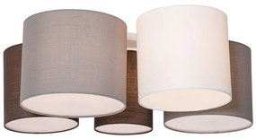 Candeeiro de teto branco, cinzento e castanho 5 luzes - Multidrum Moderno