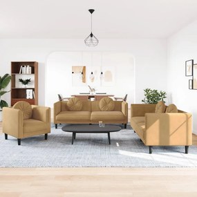 vidaXL 3 pcs conjunto de sofás com almofadas veludo castanho