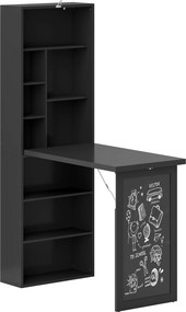 HOMCOM Escrivaninha dobrável para computador com estante, posto de trabalho, quadro-negro e prateleira ajustável, 98x51x153cm, preto | Aosom Portugal