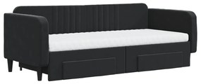 Sofá-cama com gavetão e gavetas 90x200 cm veludo preto
