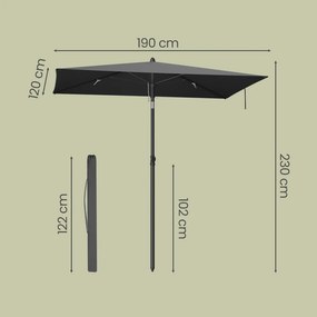 Guarda-sol 190 x 120 cm, proteção solar UPF 50+ para jardim, terraço e praia, dobrável Cinza