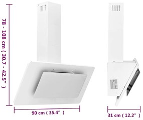 Exaustor de parede 90cm aço inoxidável e vidro temperado branco