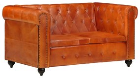 Sofá chesterfield de 2 lugares em couro genuíno bronze