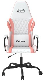 Cadeira gaming massagens couro artificial branco e rosa