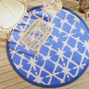 Tapete de exterior Ø160 cm ARAKIL PP azul e branco