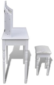Toucador com espelho 3-em-1 e banco 2 gavetas branco