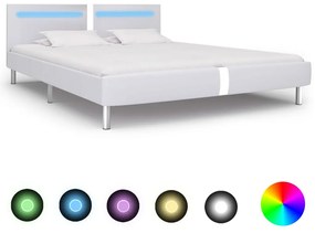 vidaXL Estrutura de cama c/ LEDs 180x200 cm couro artificial branco