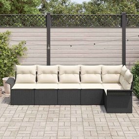 Conjunto de Sofá para Jardim vidaXL 6 Peças com Almofadas Rattan Preto