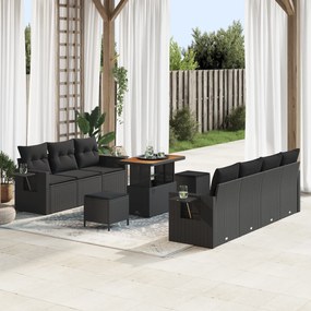 Conjunto de Sofás de Jardim de 10 Peças com Almofadas em Rattan Preto