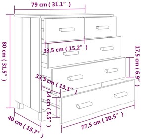 Aparador HAMAR 79x40x80 cm pinho maciço cinza-claro