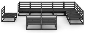 10 pcs conjunto lounge de jardim pinho maciço preto
