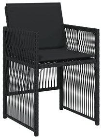 Cadeiras de jardim com almofadões 4 pcs vime PE preto