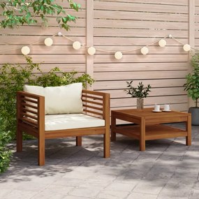 vidaXL 2 pcs conjunto sofás de jardim c/ almofadões branco nata acácia