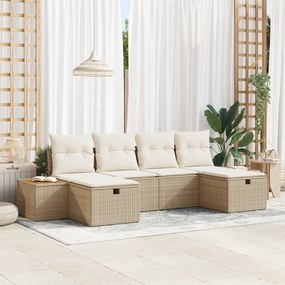 Conjunto de Sofá de Jardim de 6 Peças com Almofadas Bege de Rattan Pol