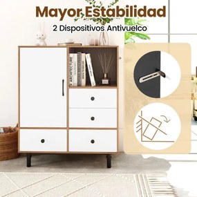 Armário com 4 gavetas e compartimento aberto, com pés de metal 80 x 45,5 x 97,5 cm, cor natural e branco