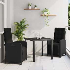 Conjunto de Jantar Jardim 3 Peças com Almofadas Vime Polipropileno Preto