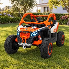 Carro elétrico para Crianças 2 Lugares 24V CAM-AM Buggy Maverick Turbo RR STRONG Motor 320 W, Rodas AR bombeado, assento couro ecológico Laranja