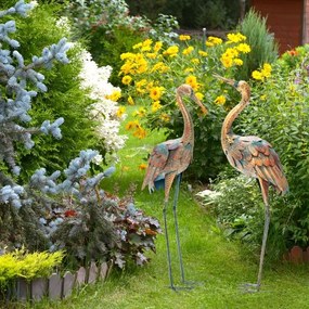 Conjunto de 2 estátuas de jardim de grous metálicos para decoração ao ar livre