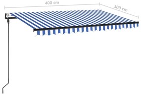 Toldo autom. LED e sensor de vento 400x300 cm azul e branco