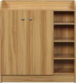 Sapateira para arrumação de sapatos para a entrada 83 C x 30 L x 90 A cm, com 4 compartimentos abertos e armário de duas portas castanho