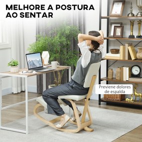 Cadeira Ergonómica de Joelhos com Encosto Almofadas Acolchoadas Estrutura de Madeira para Melhor Postura 51x84x93 cm Creme