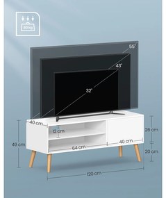 Móvel para televisão com 1 porta 40 x 120 x 49 cm branco