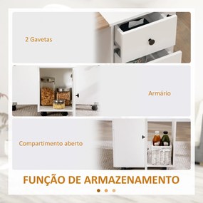 Mesa de jantar dobrável com Rodas 120x60x76,5 cm (CADEIRAS NÃO INCLUIDAS) com 2 Gavetas e Armário Mesa Auxiliar Multifuncional  Branco