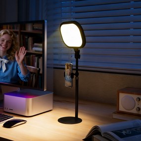 Candeeiro de secretária LED com regulação de intensidade, 5 modos de cor, 10 níveis de luminosidade, porta USB, temporizador e suporte para telemóvel,