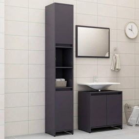 vidaXL 3 pcs conj. móveis casa de banho contraplacado cinza brilhante