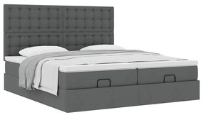 Estrutura de cama otomana com colchões tecido cinzento escuro