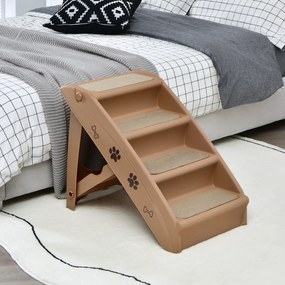 Escada plástica dobrável para animais de estimação com 4 degraus para interior e exterior com feltro macio 64 x 39 x 49,5 cm Castanha