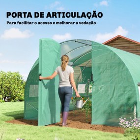 Estufa Túnel 6x3x2 m com Porta com Dobradiças 12 Janelas com Rede e Estrutura de Aço Galvanizado Verde