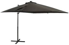 Guarda-sol jardim cantilever c/ poste/luzes LED 250cm antracite