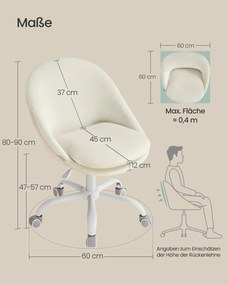 Cadeira de escritório, com altura ajustável e almofada estofada em branco creme
