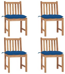vidaXL Cadeiras de jardim c/ almofadões 4 pcs madeira de teca maciça