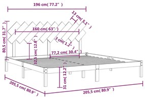 Estrutura de cama 200x200 cm castanho mel madeira maciça