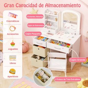 Conjunto de Toucador para Crianças com Espelho Iluminado para Princesas com Luzes Branco