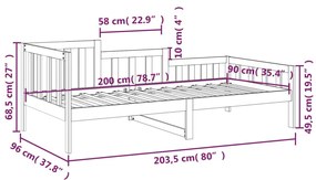Sofá-cama 90 x 200 cm madeira de pinho maciça cinzento