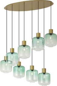 Candeeiro suspenso Hotel Chic latão com vidro azul e verde 8 luzes - Qara