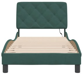 Estrutura de cama c/ luzes LED 90x190 cm veludo verde-escuro