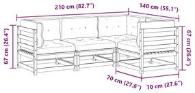 4pcs conj. sofás jardim c/ almofadões pinho maciço castanho mel