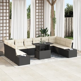 Conjunto de Sofás de Jardim de 11 Peças com Almofadas Preto em Rattan