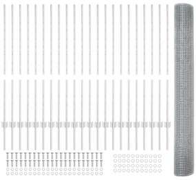Cerca de Arame Soldado com 44 Postes em U Prateado 1.2x50 m Aço
